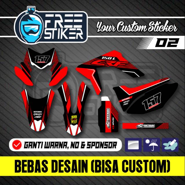 DECAL STICKER CRF 150 L MERAH PUTIH HITAM CUSTOM
