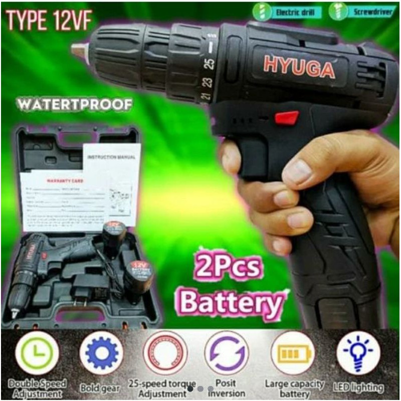 bor baterai cordless mesin bor beton besi kayu HYUGA Japan tahan