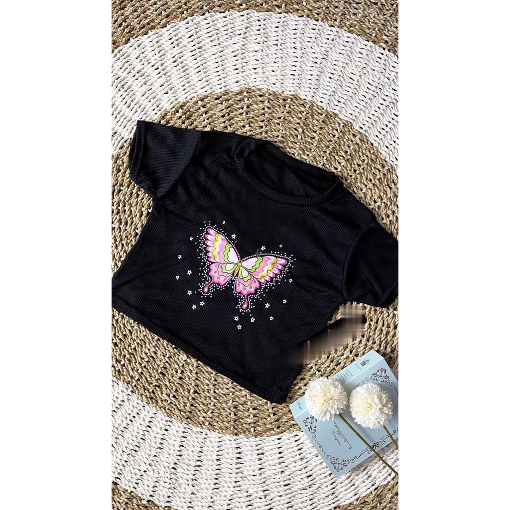 Tq88indonesia Baju Crop Wanita Terbaru / Crop Tee BigButterfly RIB / Baju Atasan Wanita / Pakaian Wanita Kekininan / Baju Santai Cewek