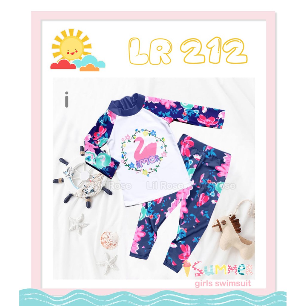  BAJU  RENANG  ANAK  PEREMPUAN IMPOR FLAMINGO  NAVY LENGAN 