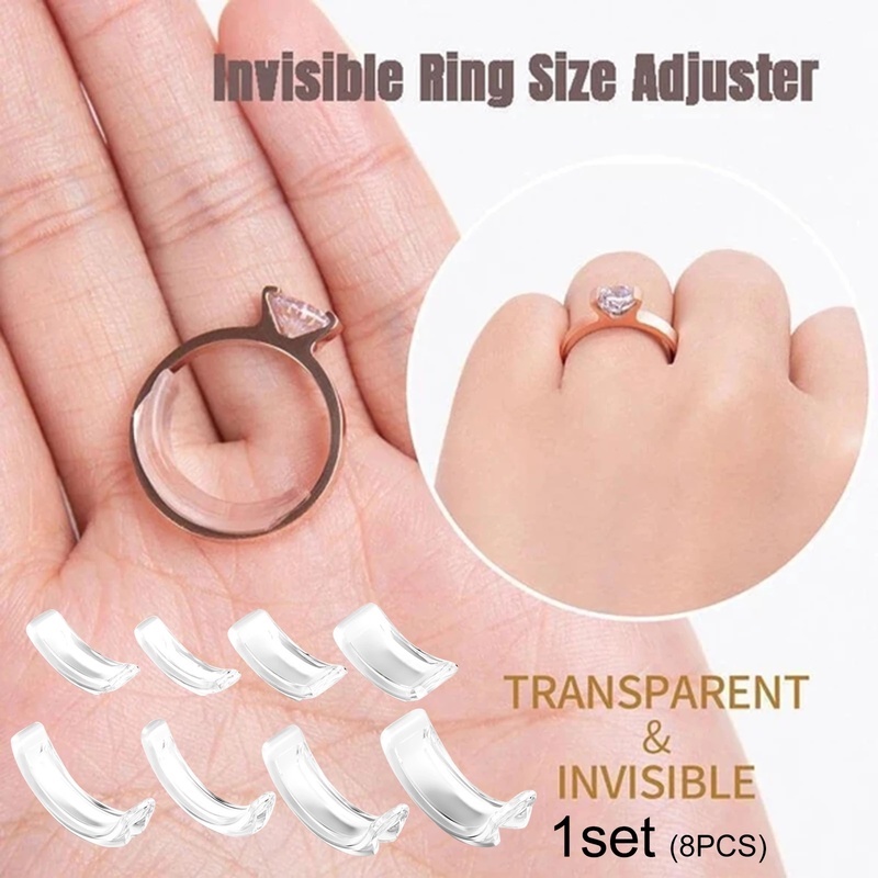 8 Sizes/Set Silicone Invisible Clear Ring Size Adjuster Guard Tightener Resizer for Loose Rings Resizer Jewelry Tools