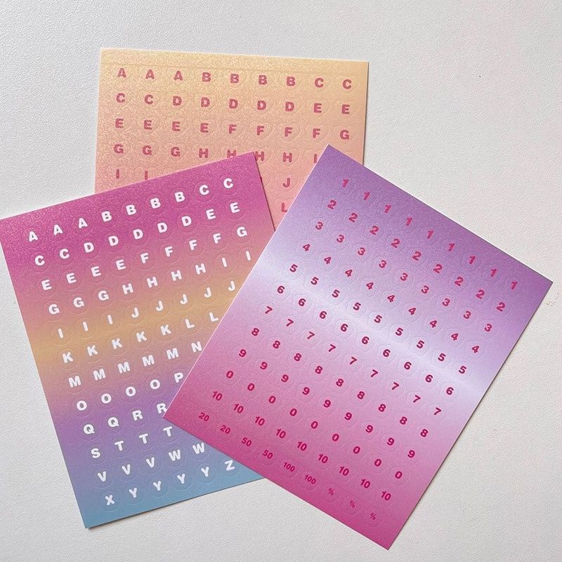 

3 LEMBAR STIKER ALPHABET HURUF NOMOR ANGKA TEMA GRADASI WARNA STICKERS NUMBER COLOUR BULLET JURNAL LUCU MURAH FIY DIARY