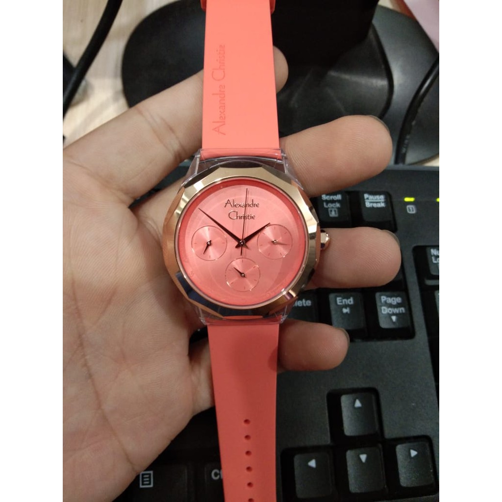 JAM TANGAN WANITA ALEXANDRE CHRISTIE AC 2808 ROSEGOLD ORANGE RUBBER ORANGE ORIGINAL