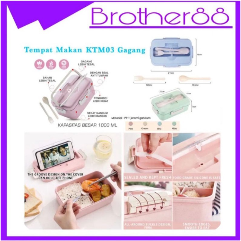 KOTAK MAKAN TEMPAT MAKAN KTM-03 / LUNCH SET BOX JERAMI GANDUM 1000ML KTM03