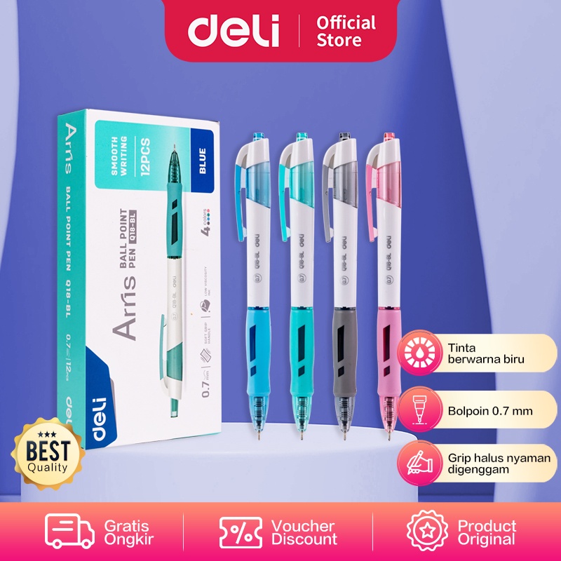 

Deli Ballpoint Pen / Bolpoin Pulpen 0.7mm Tinta Biru Isi 12 pcs Penulisan Halus Pegangan Nyaman EQ18