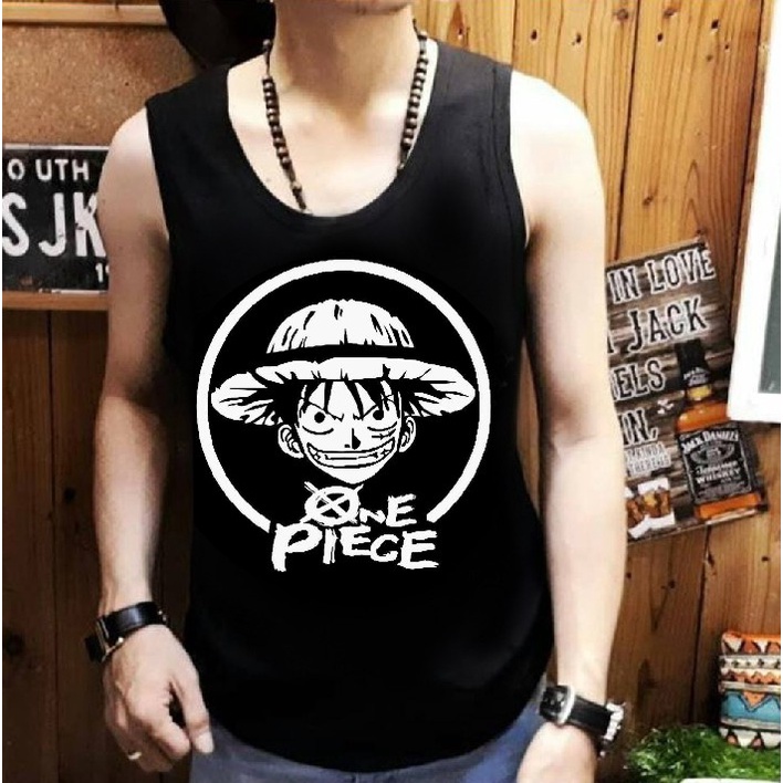 Shalch Trendy / Singlet Pria Tanpa Lengan Gambar Luffy White / Pakaian Pria