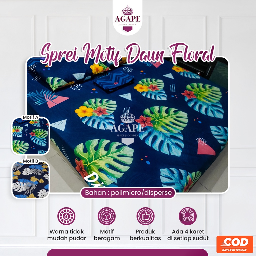 Sprei Homemade Sarung Kasur Motif Daun Floral Seprei180x200 160x200 120x200 Kain Polimikro Murah Nya