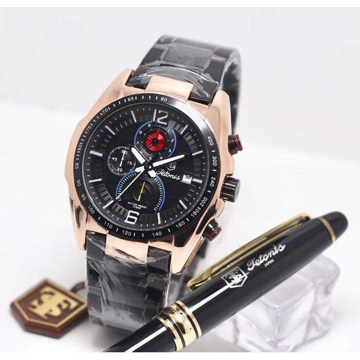 jam tangan TETONIS PRIA ORIGINAL ROSE GOLD BLACK RANTAI