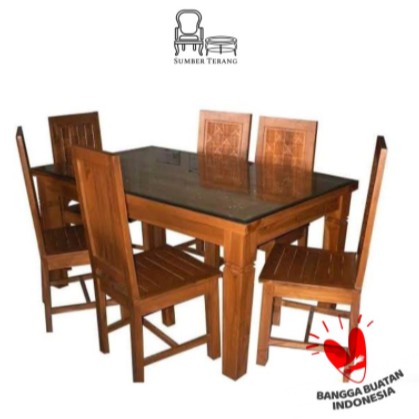 Set Meja Makan Jati Minimalis Kursi 4 / Meja Makan Kayu Jati Kursi 6