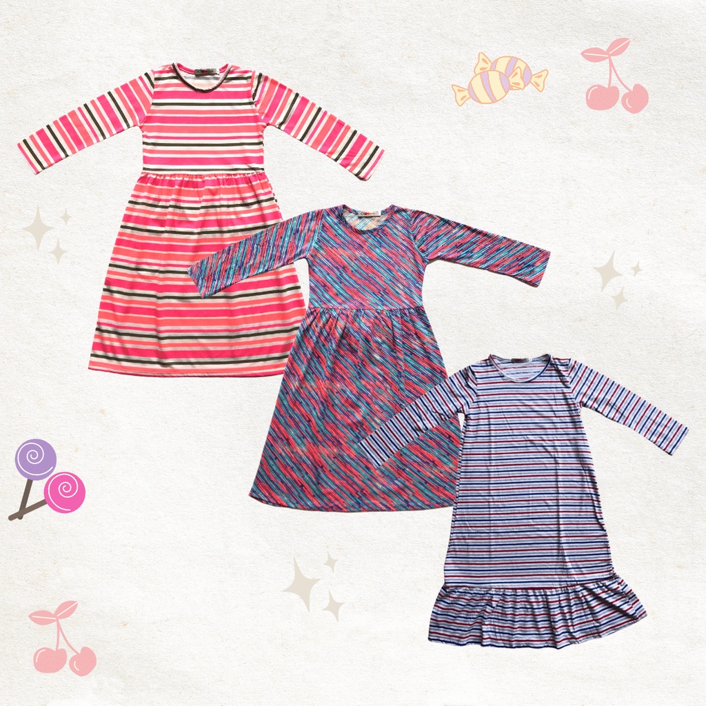 Gamis Kaos Anak garis garis | stripe Pink Anak Perempuan