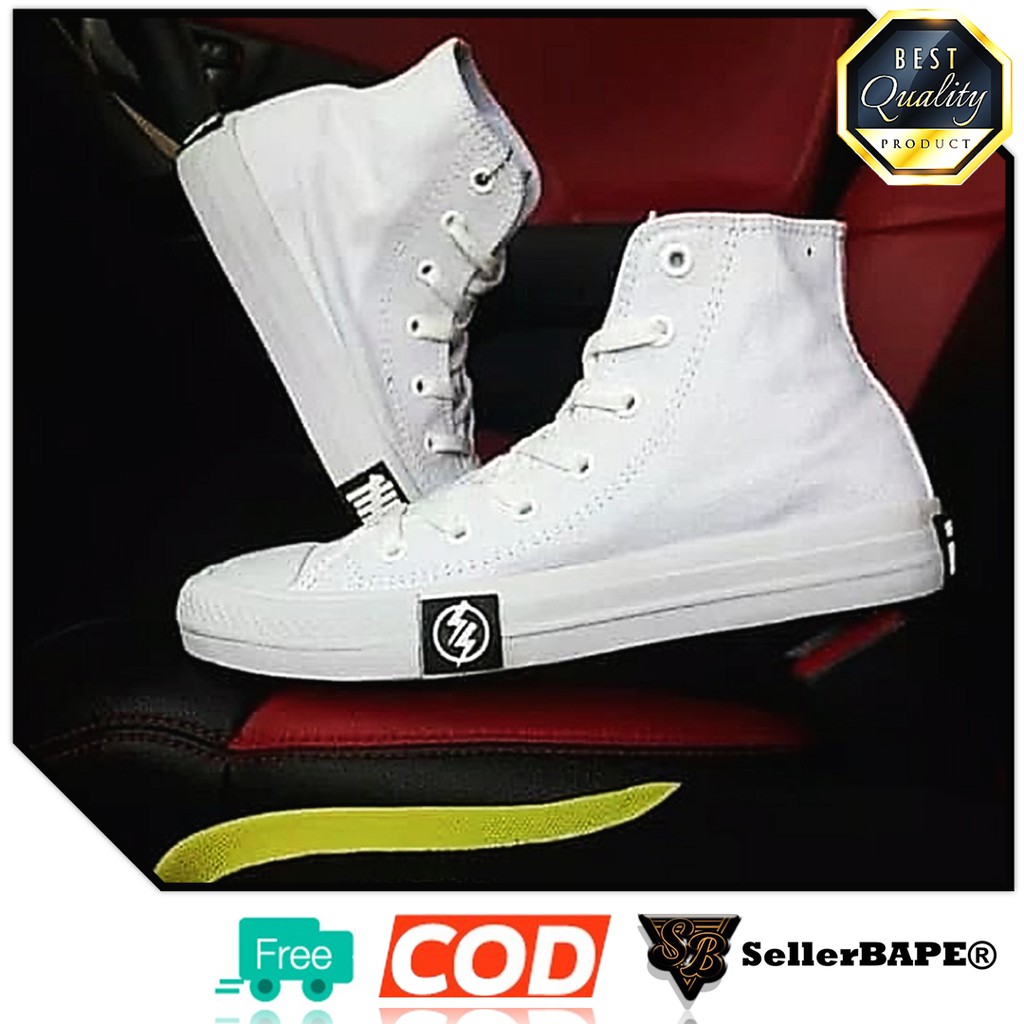 Sepatu  Sneakers Sekolah Converse Chuck Taylor Tinggi Pendek Pria Wanita Sneakers Sekolah - PUTIH