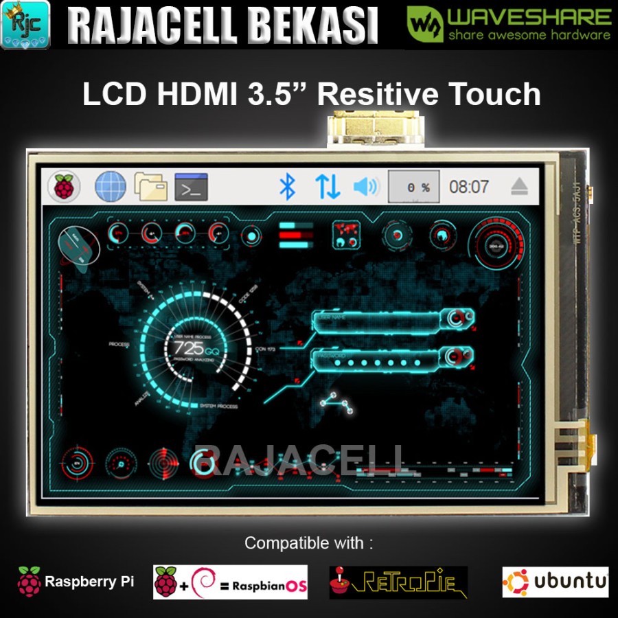 LCD WAVESHARE 3.5" 3.5 inch HDMI IPS LCD Touchscreen Raspberry Pi 3B +