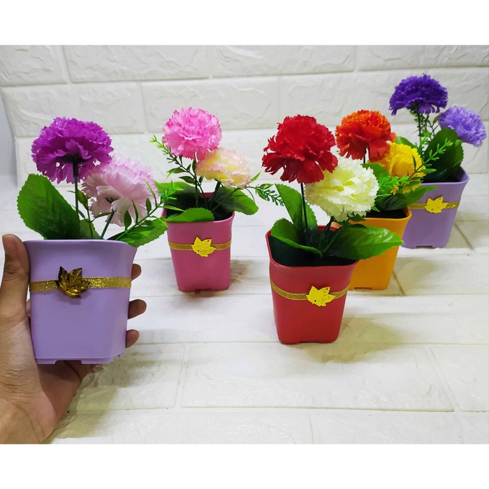 Hydrangea Mini Pot Segi Pajangan Bunga Imitasi Cantik Hiasan Dekorasi