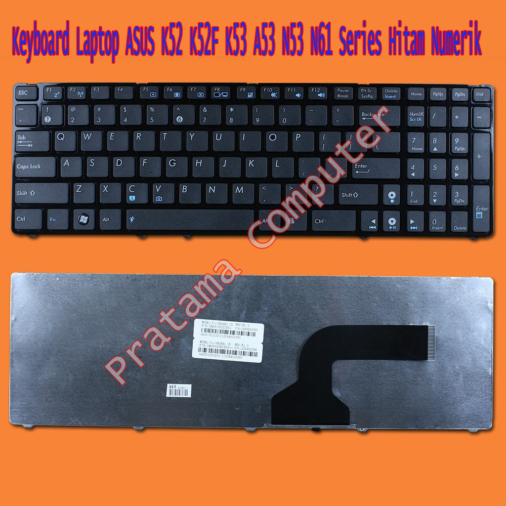 Keyboard Laptop ASUS K52 K52F K53 A53 N53 N61 Series Hitam Numerik