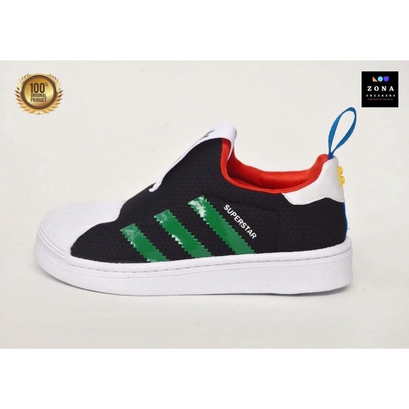 ADIDAS SUPERSTAR 360 KIDS LEGO BLACK GREEN || SEPATU ADIDAS 100% ORIGINAL