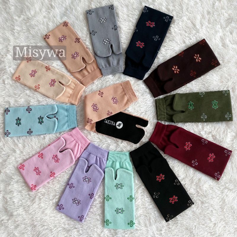 [BISA COD] KAOS KAKI JEMPOL WANITA MUSLIMAH MURAH ANTI KOTOR TAPAK HITAM MOTIF SAKURA