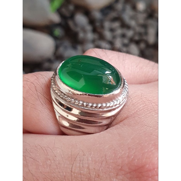 Cincin Pria Batu Akik Chalcedony Hijau