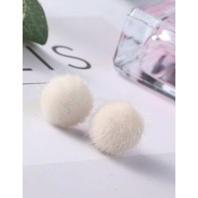 LRC Anting Tusuk Fashion Fuzzy Ball Decorated Pure Color