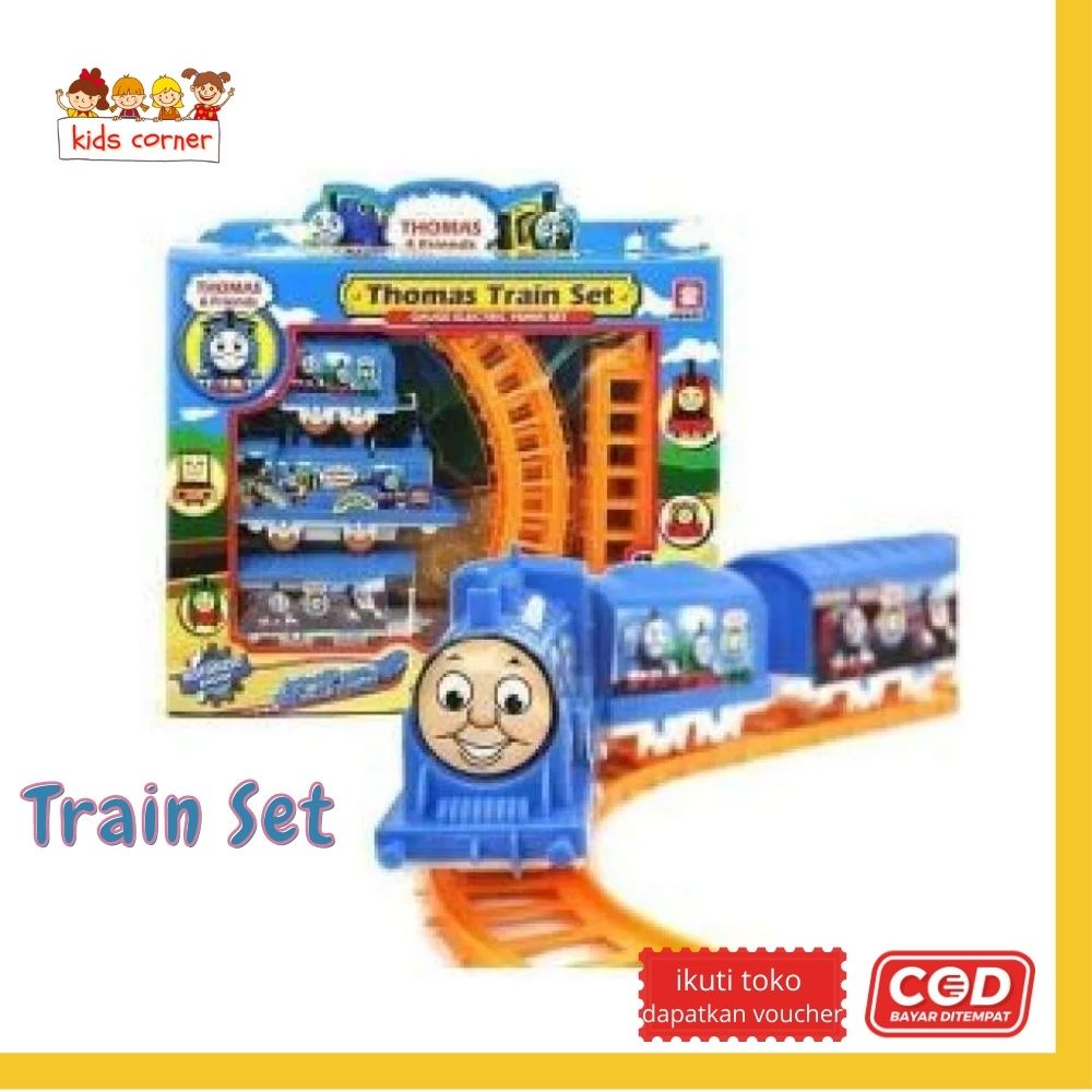 Mainan anak kereta api thomas train set lengkap rel panjang nyala batre plastik murah