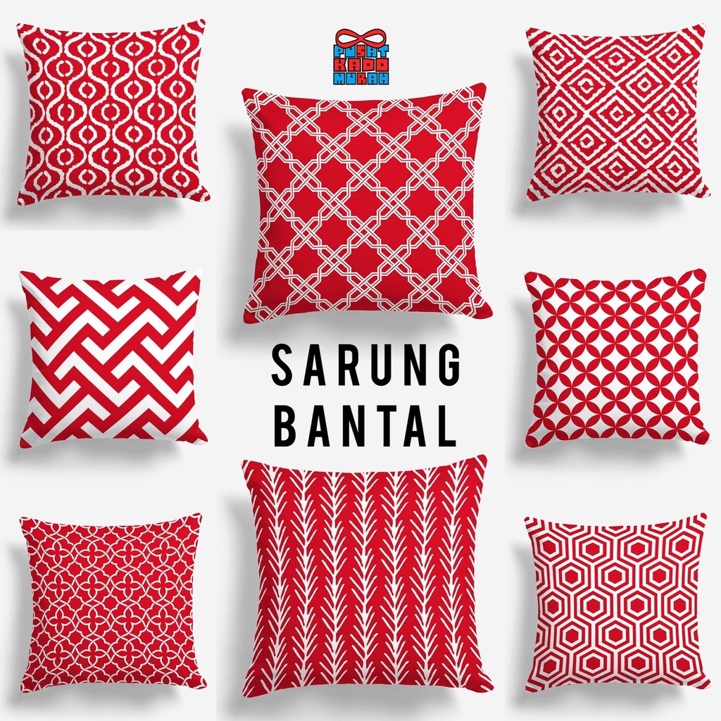 COVER SARUNG Bantal Sofa Print Motif Red White / Merah Putih 40x40 cm - Pusat Kado Murah