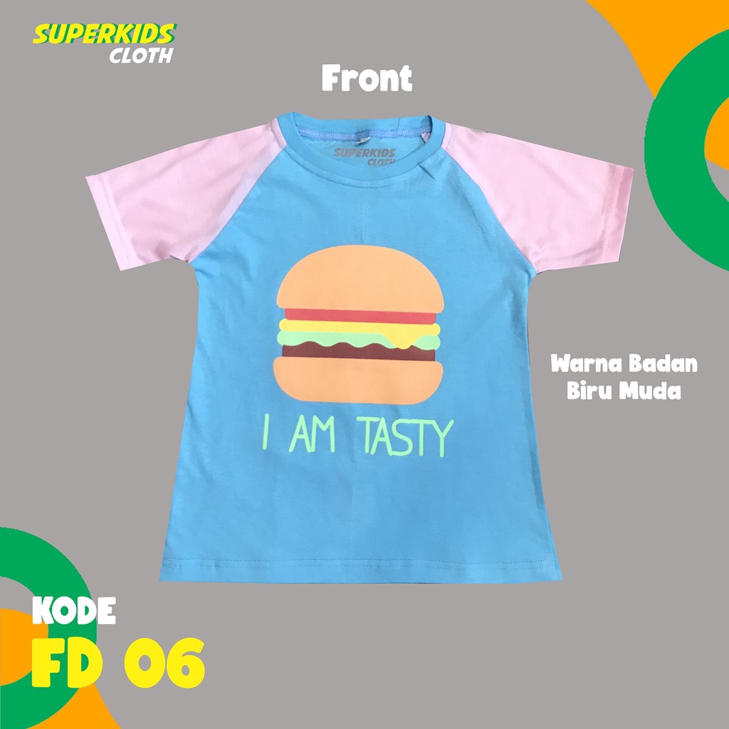 BAJU ANAK PEREMPUAN / KAOS ANAK PEREMPUAN / PAKAIAN ANAK CEWEK KAOS ANAK PEREMPUAN LENGAN PENDEK BURGER ECER GROSIR SUPERKIDS CLOTH 1 - 11 TAHUN