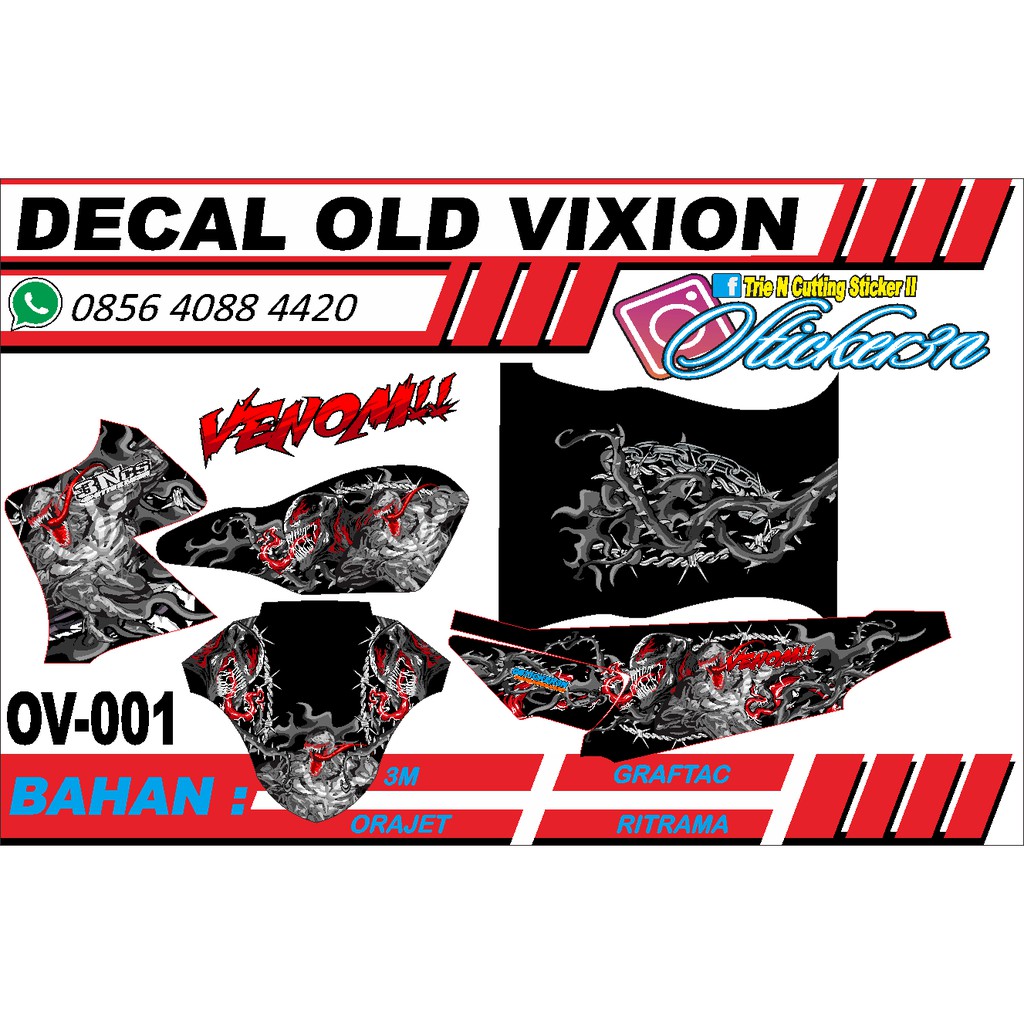Decal yamaha Old Vixion hitam Venom Fullbodi, decal yamaha old vixion fullbodi venom bisa rubah warn
