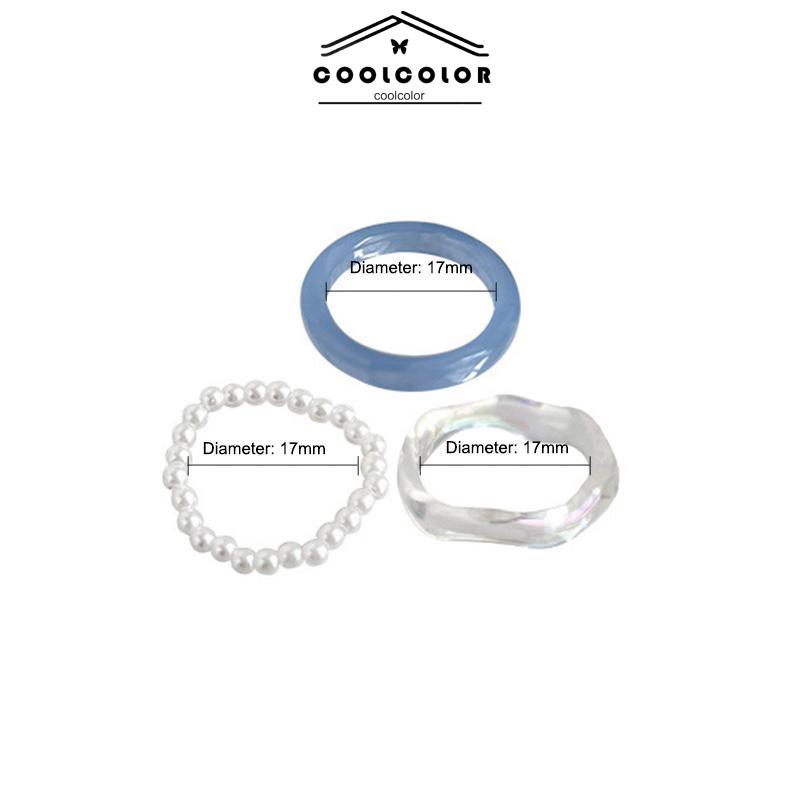Murah❤️3 Pcs/Set Cincin Resin Korea Sederhana Ring Mutiara Wanita Anti Karat Dan Anti Luntur Set Untuk Hadiah Ulang Tahun Aksesoris Fashion COD
