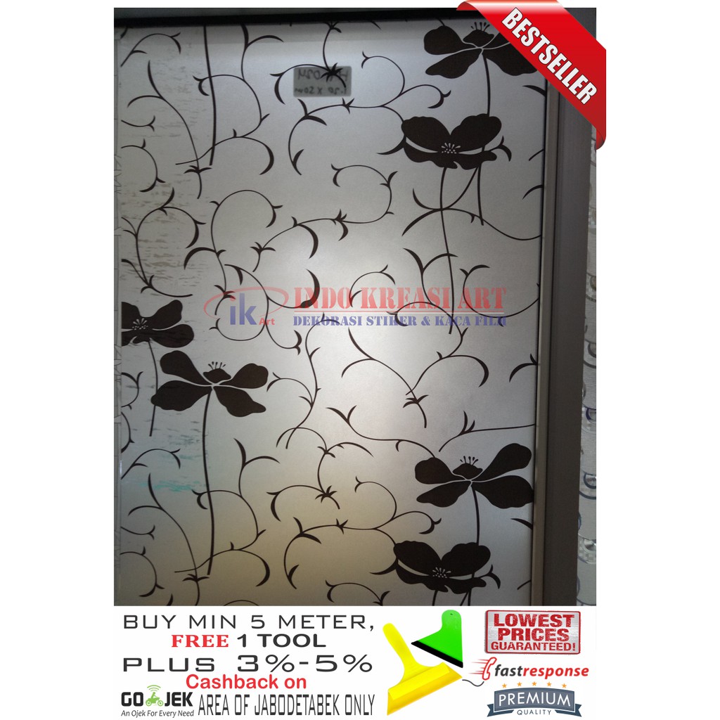 STIKER KACA STICKER KACA MOTIF BUNGA HITAM 122 KACA FILM MOTIF PELAPIS KACA JENDELA