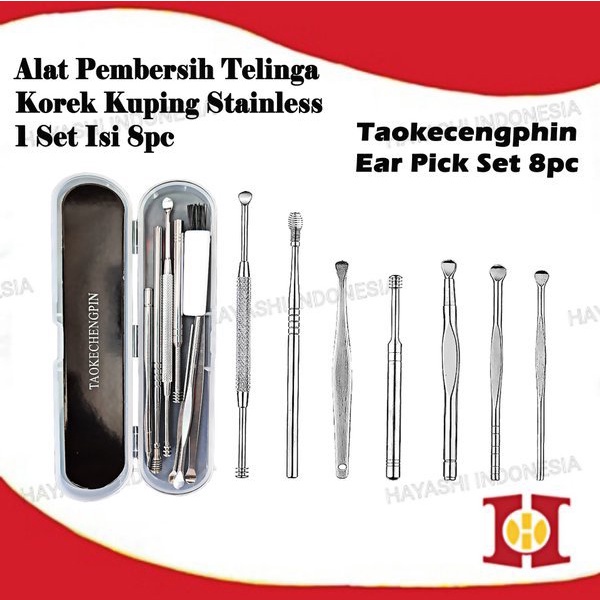 Set 8pcs Alat Pembersih Telinga Korek Kuping Telinga Stainless Steel