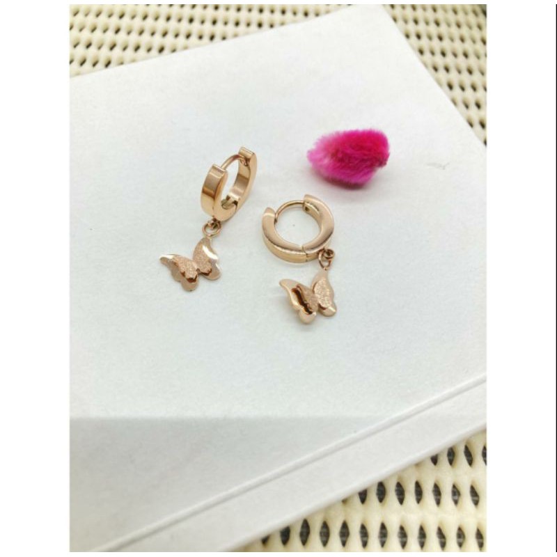 Anting titanium kupu kupu rose gold N30052000