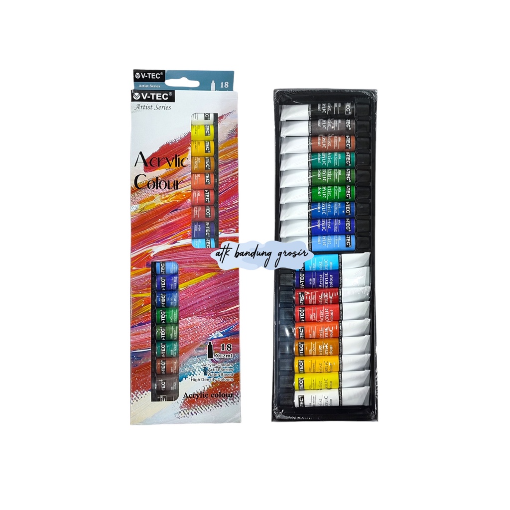 

Cat Akrilik V-TEC VT-818/A Acrylic Colours 18 Warna x 12 ML - Set