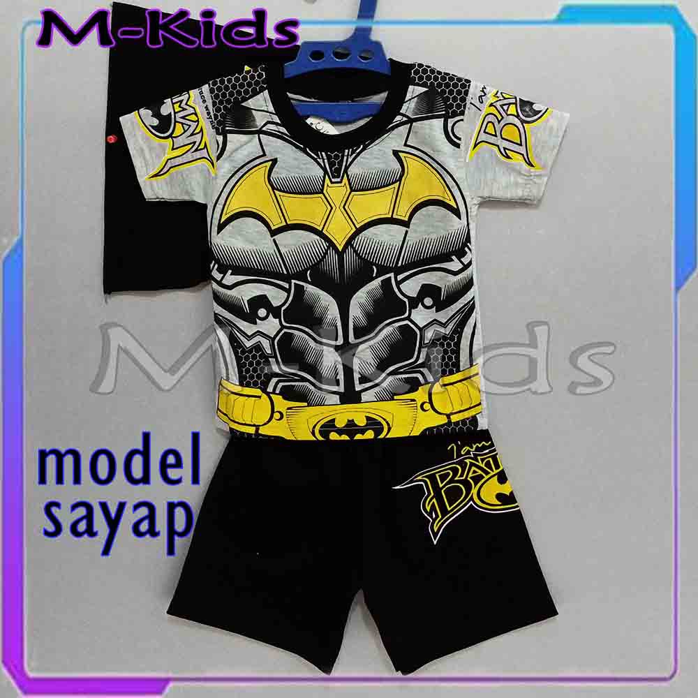 MKids88 - Baju Setelan KAOS Anak Karakter Batman &amp; Superman Motf Sayap