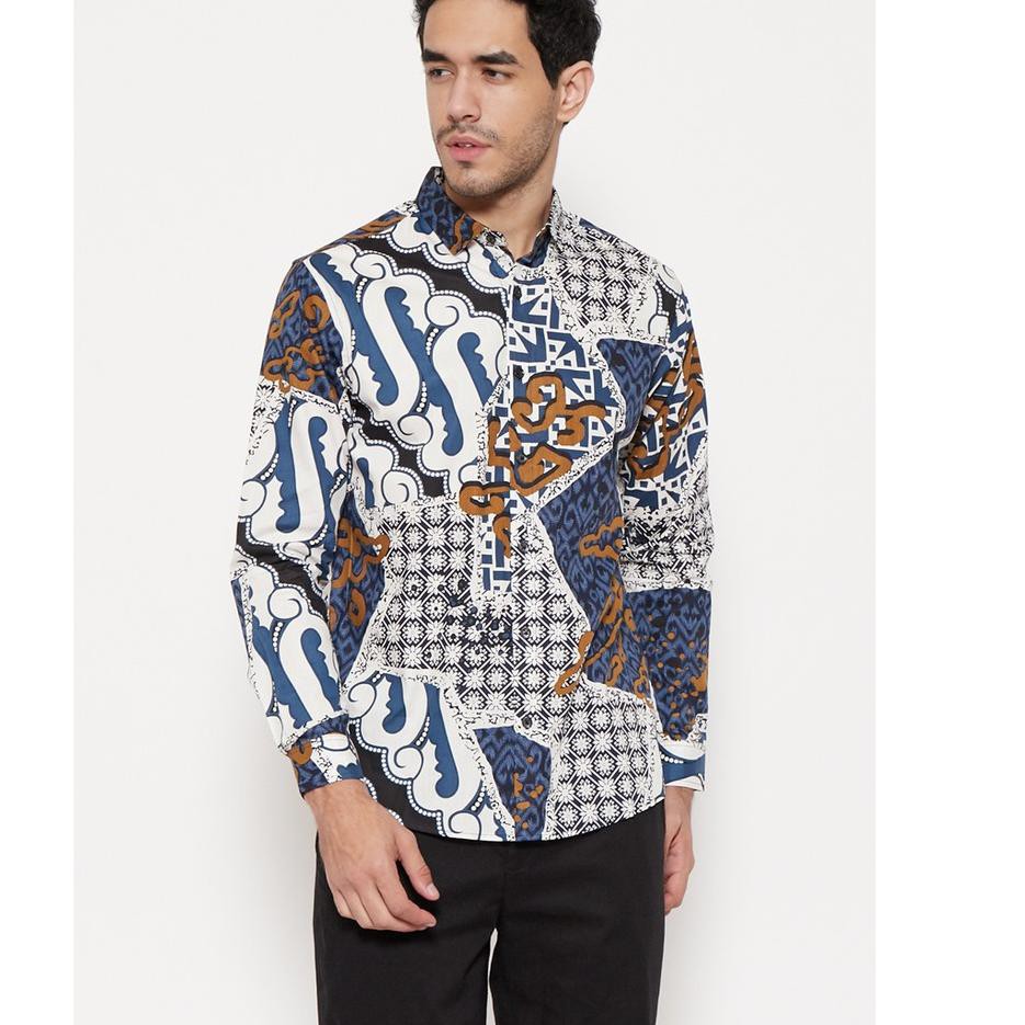 QZ-80 M231 Kemeja Pria Batik Cotton Rich Lengan Panjang Warna Biru ⋆