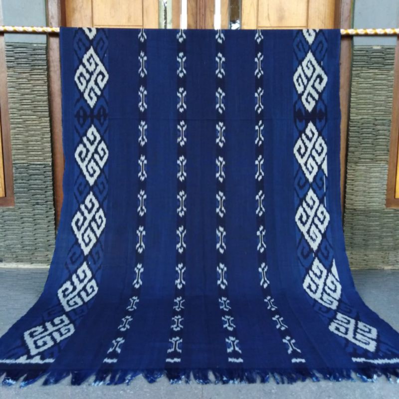 Kain Tenun Etnik Blanket Kain Tenun Troso Tenun Jepara Motif Toraja Warna Biru Navy