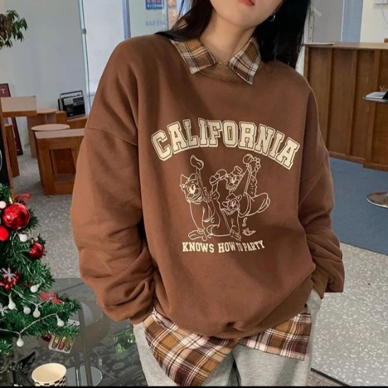 CALIFORNIA KNOWS Sweater Crewneck Oblong Oversize | Outerwear Wanita Fashion Terkini Korean Style