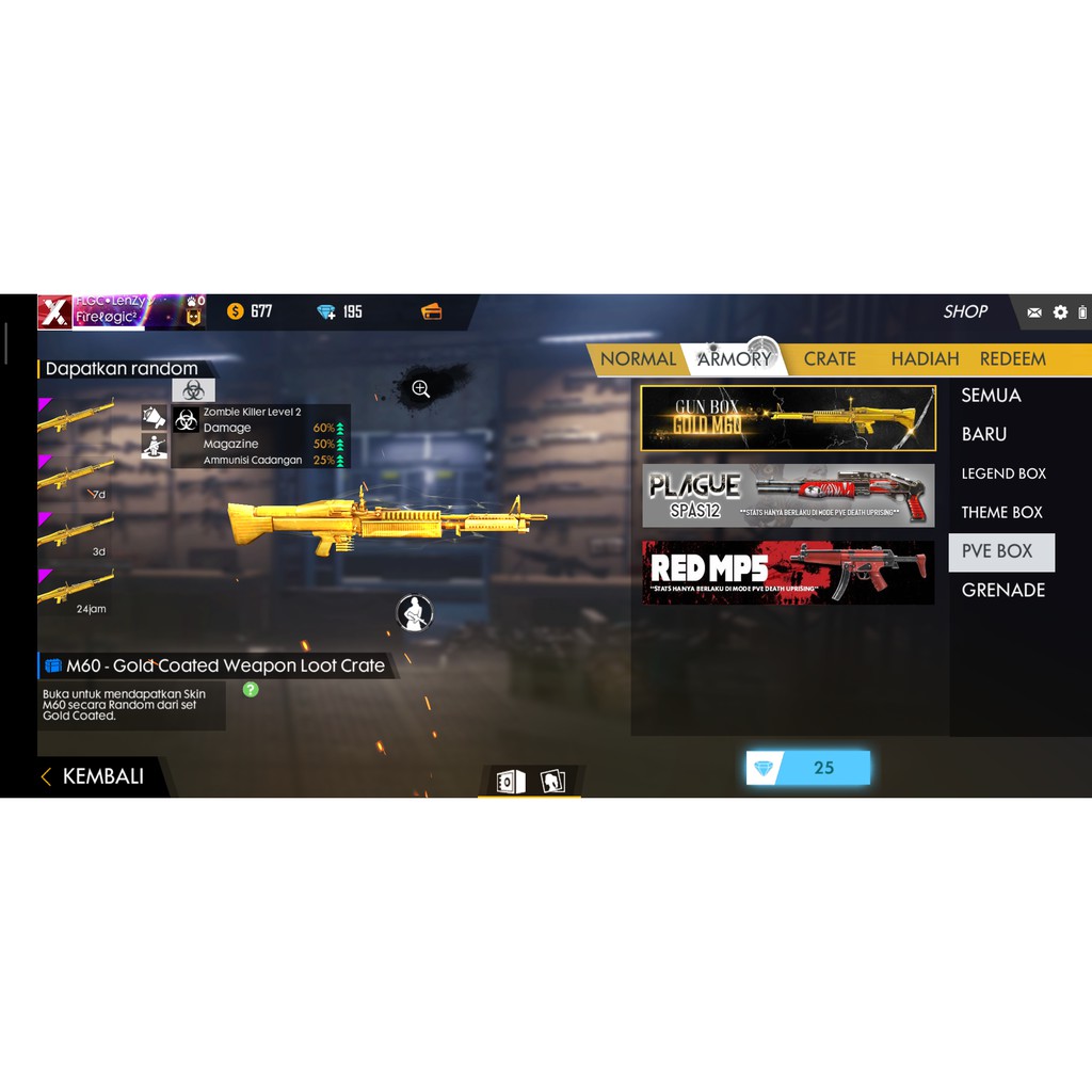 Loot Crate Senjata M60 Gold Coated Free Fire Murah Amp Permanen