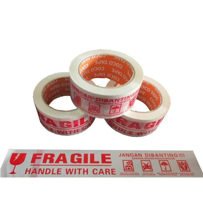 

perekat-pengikat- lakban fragile merah jangan dibanting 48mm x 100 yard - fragile merah -pengikat-