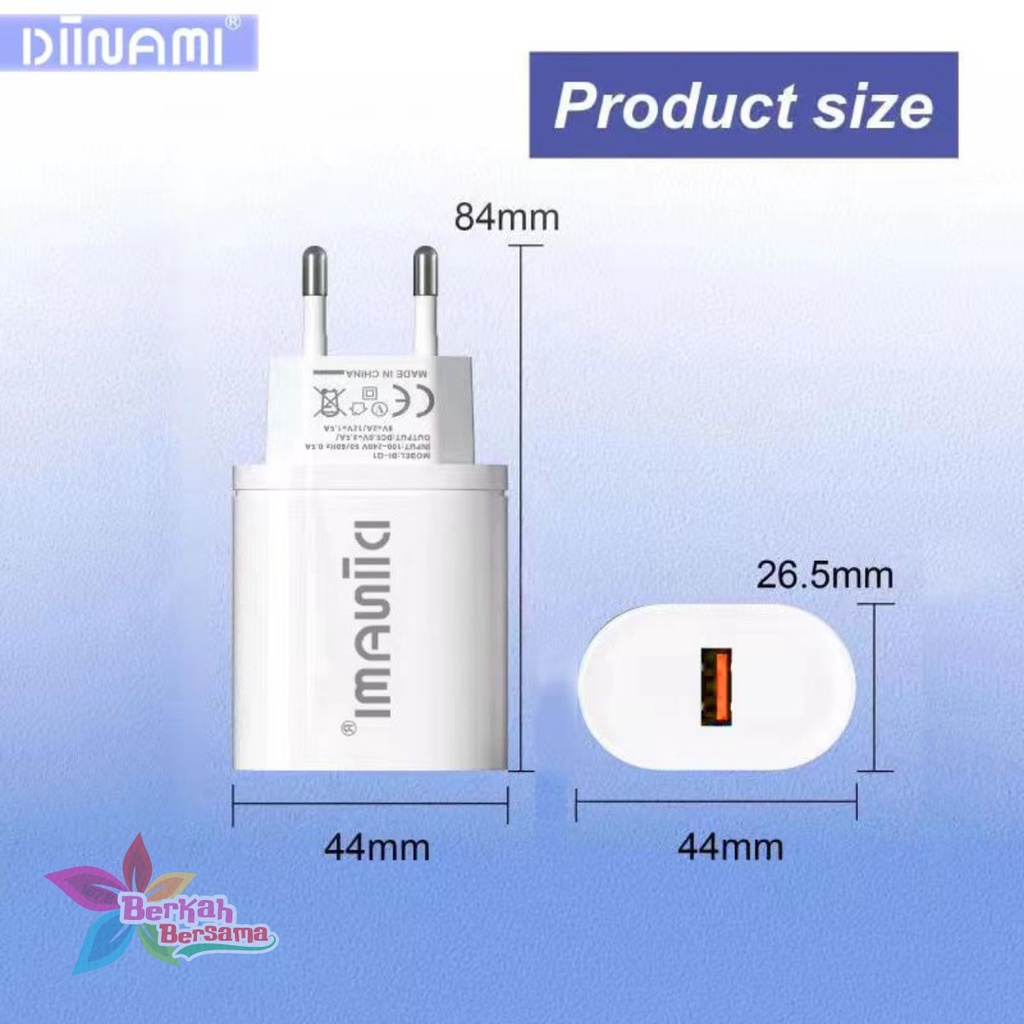 DIINAMI Adaptor Charger DM-Q1 Batok Charger Single Port Quick Charger 18W Qualcomm QC3.0 3A Output - Garansi Original Resmi 1 Tahun BB7029