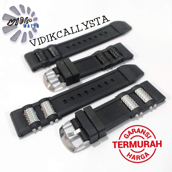 Tali karet Jam Tangan 24mm 24 MM Rubber Strap Fashion Hitam Bagus