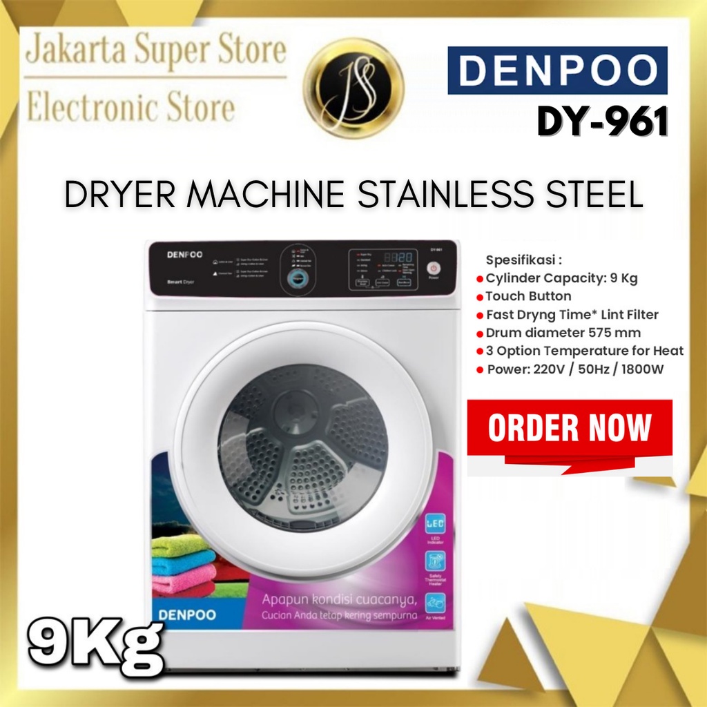 MESIN PENGERING PAKAIAN LAUNDRY DRYER MACHINE DENPOO DY-961 9KG