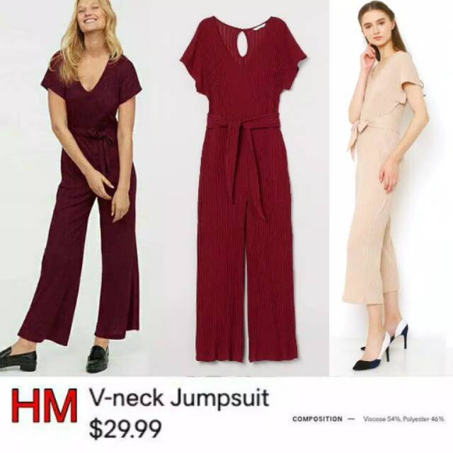 JUMPSUIT WANITA V NECK H*M  TERUSAN ATASAN BAWAHAN WANITA DEVIDED RIBBED BRANDED WANITA ORIGINAL