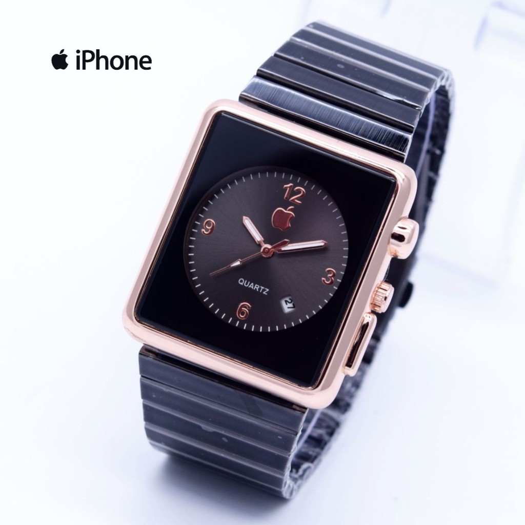 Jam Tangan Pria Cowok Iphone Watch Analog Rantai Black Rose