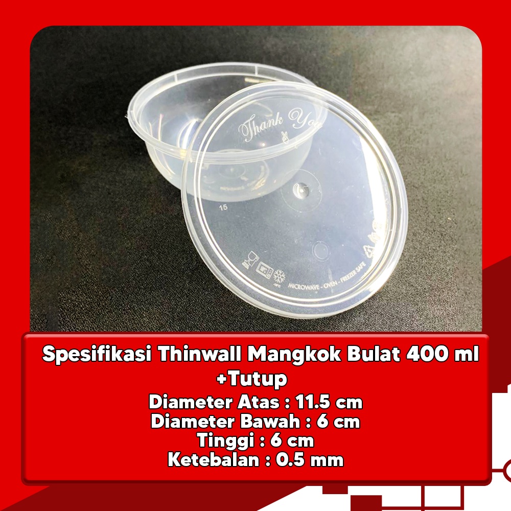 Thinwall Mangkok Bulat 400 ml ANTI PECAH Kotak makan isi 25 set Murah