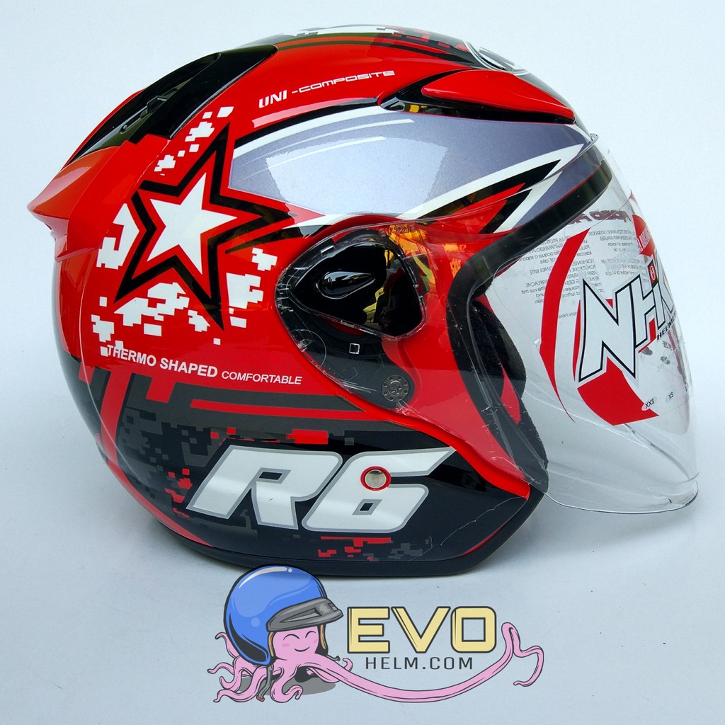 NHK R6 PIXEL GRAPHIC Half Face - Single Visor RED - SILVER