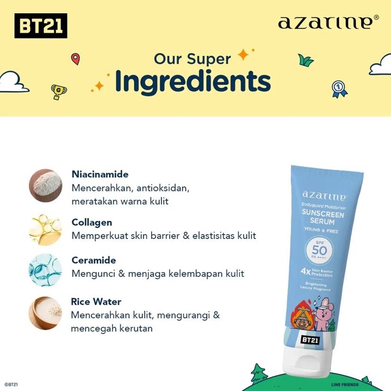 AZARINE Body Guard Moisturizer Sunscreen Serum 100ml - BT21 Edition | Sunscreen Body Guard Serum