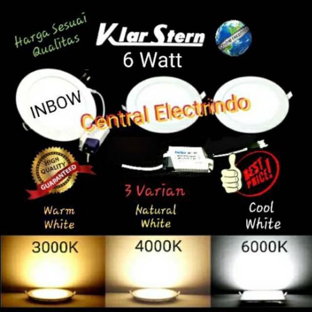 Lampu Downlight LED Panel 6W 6 W 6Watt Tipis Bulat Inbow KlarStern.
