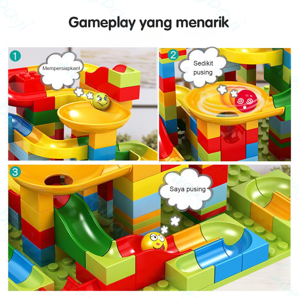 Sweetybayi CleAir O2 168pcs Mainan building block kecil Balok susun mini Marble run race maze block slide ball