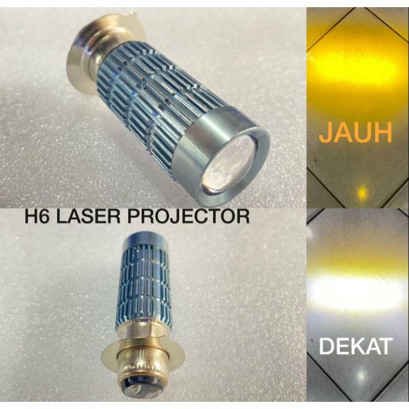 Lampu Depan Led Utama H6 Laser Hi LoO Jau Dekat 2 Warna Putih Kuning Ac Dc HJG