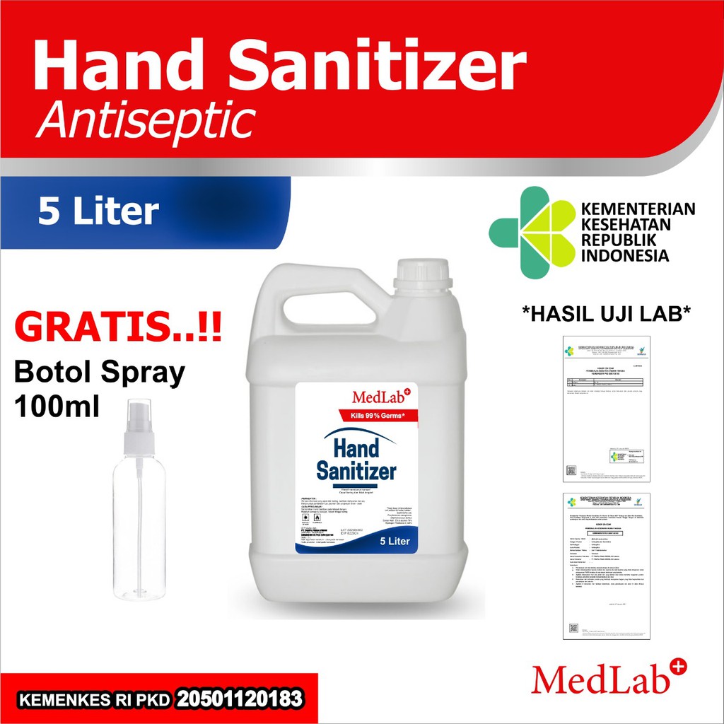 Medlab Hand sanitizer Alkohol 70% antiseptic KEMENKES