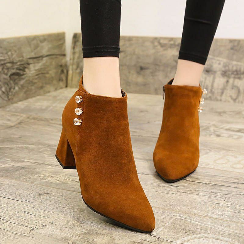 SEPATU BOOTS HAK PENDEK WAJITA BOOT HEEL SUEDE KELSEY HEELS KERJA VINTAGE EMOR MODEL IMPORT KOREA